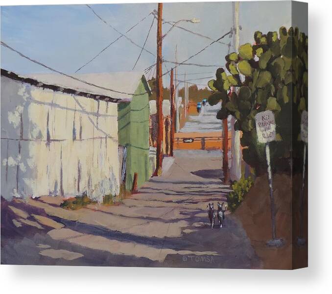 Art For Sale Canvas Print featuring the painting Wickenburg Alley Cats by Bill Tomsa