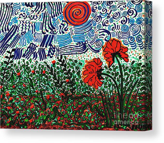 Flower Canvas Print featuring the drawing Wild Flowers Under Wild Sky With Floral Texture  by Sarah Loft