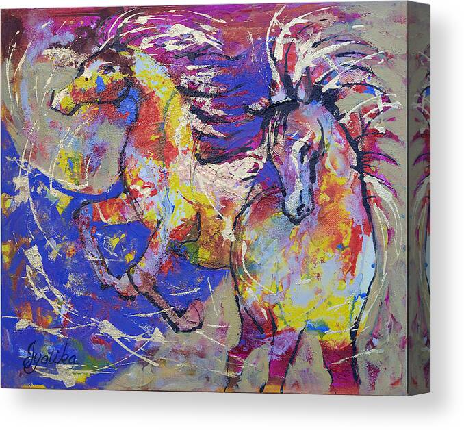 Horses Canvas Print featuring the painting Wild Runners by Jyotika Shroff