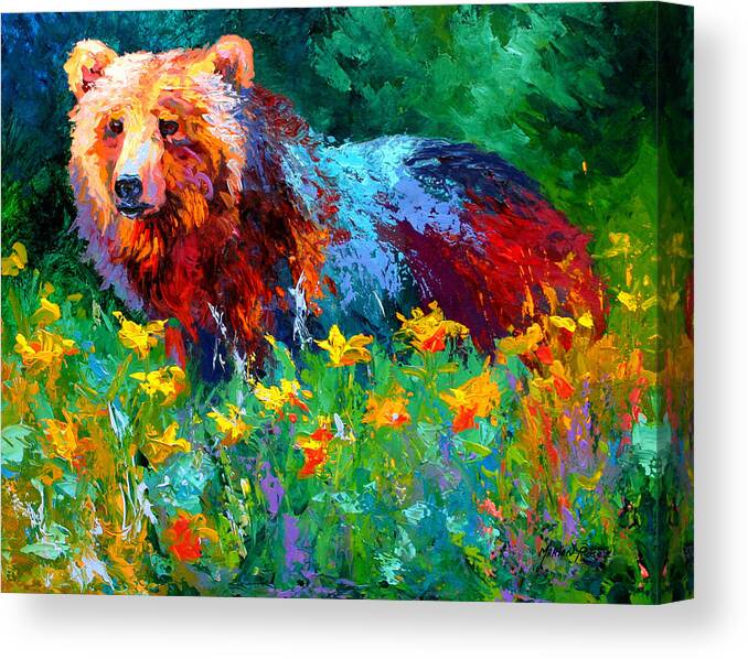 Bear Canvas Print featuring the painting Wildflower Grizz II by Marion Rose