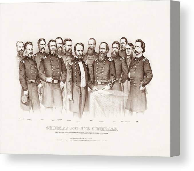 General Sherman Canvas Print featuring the drawing William Sherman and His Generals - Atlanta Campaign by War Is Hell Store