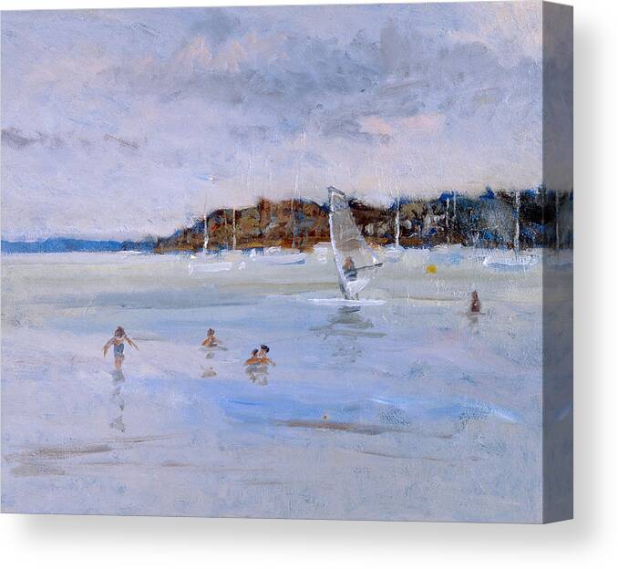 Windsurfer Canvas Print featuring the painting Windsurfer and Bathers by Christopher Glanville