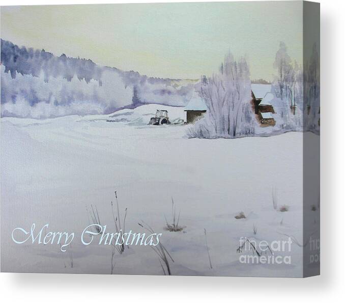 Landscape Canvas Print featuring the painting Winter Blanket Merry Christmas blue text by Martin Howard