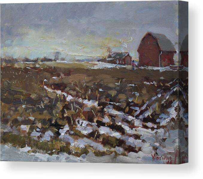 Winter Canvas Print featuring the painting Winter in the Farm by Ylli Haruni