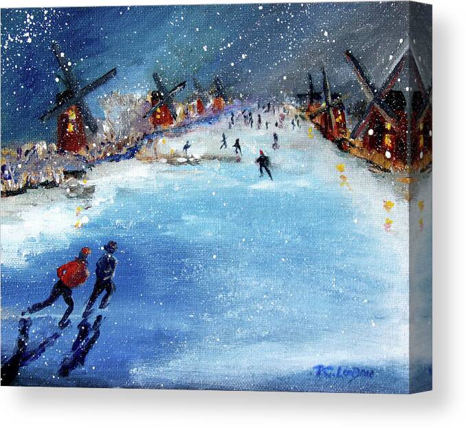 Ice Skating Canvas Print featuring the painting Winter in the Netherlands by Phyllis London