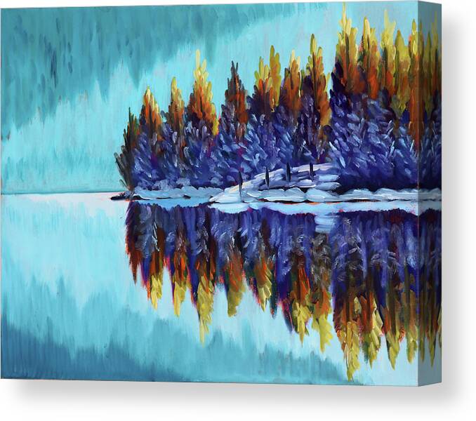 Winter Canvas Print featuring the painting Winter - Mountain Lake by Kevin Hughes