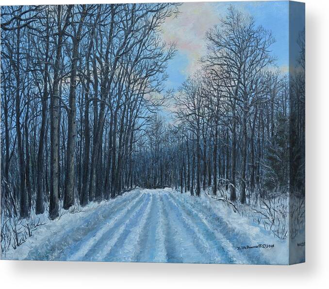 Forest Road Canvas Print featuring the painting Winter Road to the Gas Well by Kathleen McDermott