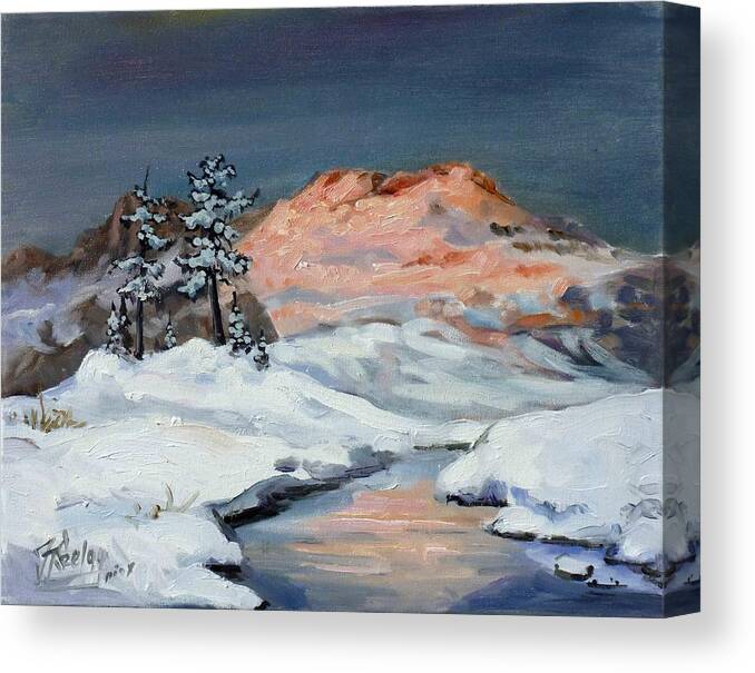 Sunset Canvas Print featuring the painting Winter sunset in the mountains by Irek Szelag