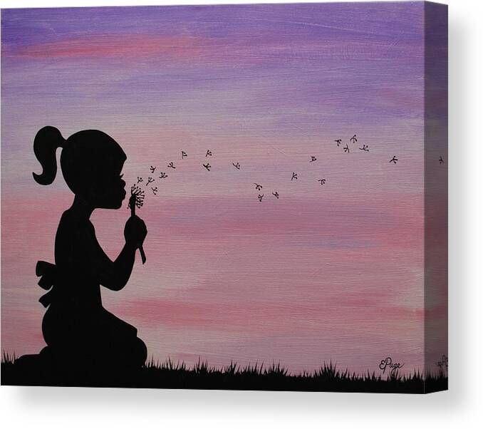 Dandelion Canvas Print featuring the painting Wishes by Emily Page
