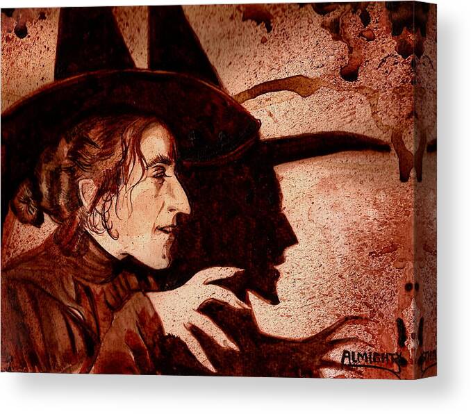 Ryan Almighty Canvas Print featuring the painting WIZARD OF OZ WICKED WITCH - dry blood by Ryan Almighty