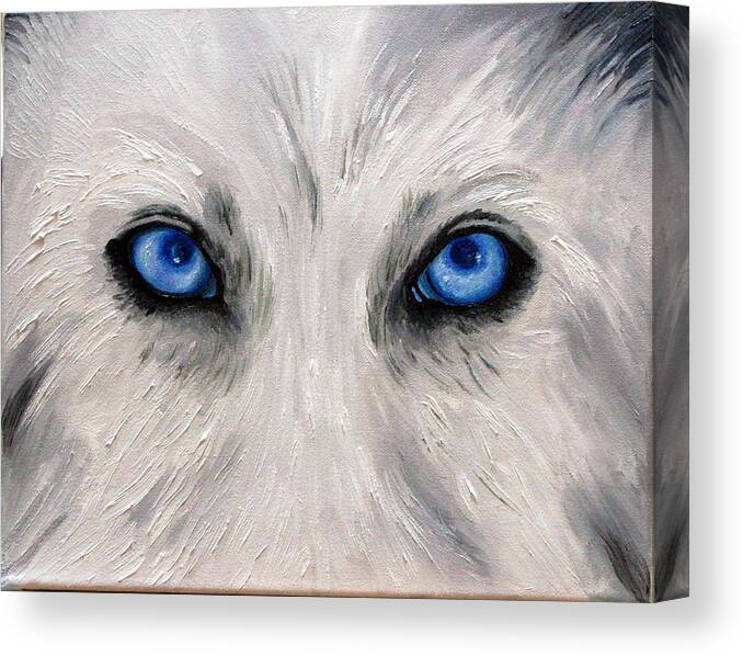Wolf Canvas Print featuring the painting Wolf Eyes by Leah Saulnier The Painting Maniac