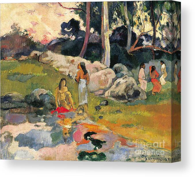 Gauguin Canvas Print featuring the painting Women by the Riverside by Paul Gauguin by Paul Gauguin