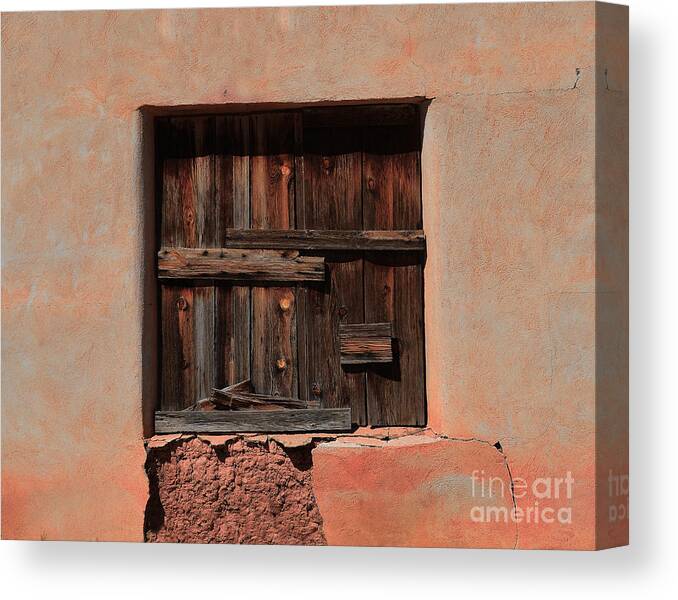 Adobe Canvas Print featuring the photograph Wooden Shutters in Adobe House by Catherine Sherman
