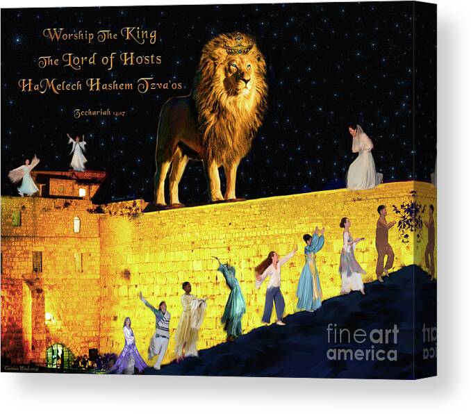 Lion Canvas Print featuring the digital art Worship The King by Constance Woods