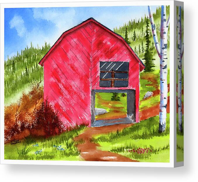 Red Canvas Print featuring the painting Ye Olde Barn by Richard Stedman
