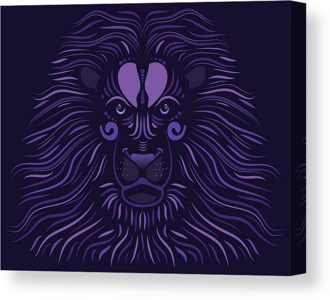 Abstract Canvas Print featuring the drawing Yoni The Lion - Dark by Serena King
