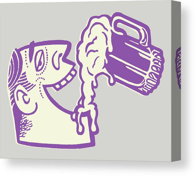 Addiction Canvas Print featuring the drawing Beer Pouring into Man's Mouth #1 by CSA Images