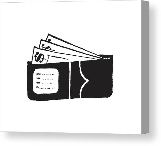 Archive Canvas Print featuring the drawing Bills Peeking out of a Wallet #1 by CSA Images