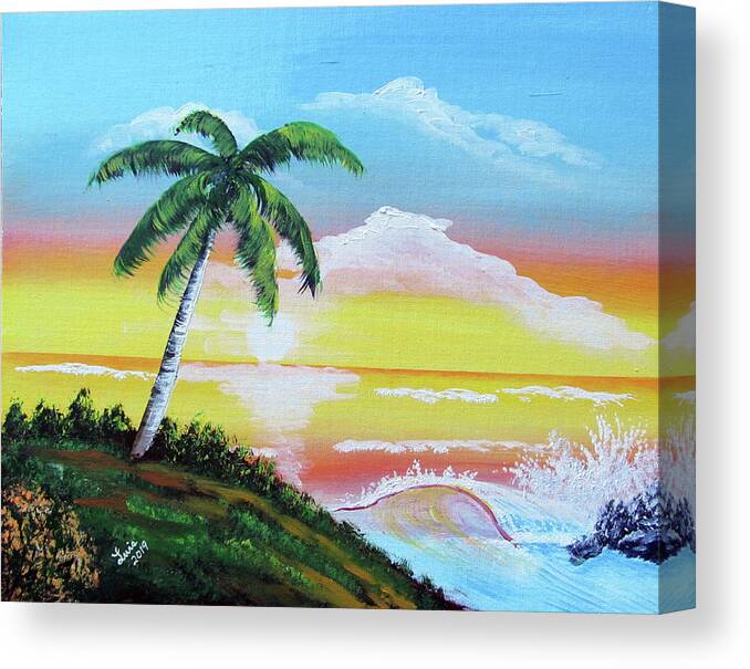 Palm Canvas Print featuring the painting Colorful Sunset #1 by Luis F Rodriguez