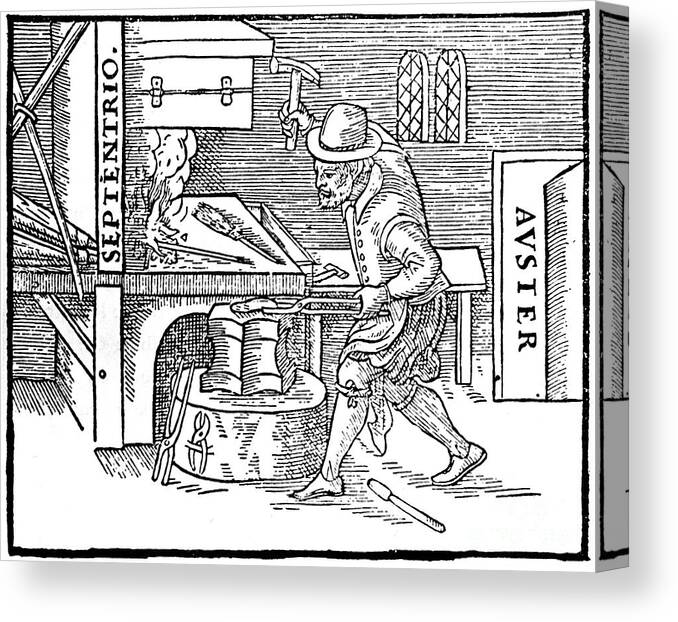 Bellows Canvas Print featuring the drawing Forging A Magnet, 1600 #1 by Print Collector