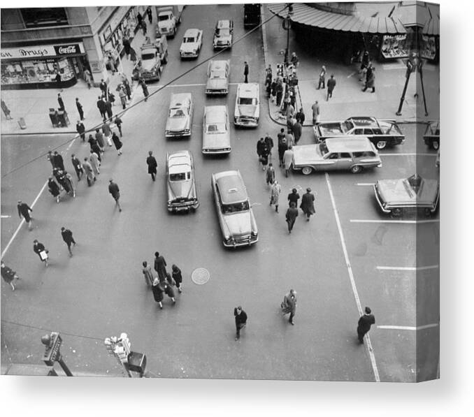 Pedestrian Canvas Print featuring the photograph General View Of Pedestrians Crossing #1 by New York Daily News Archive