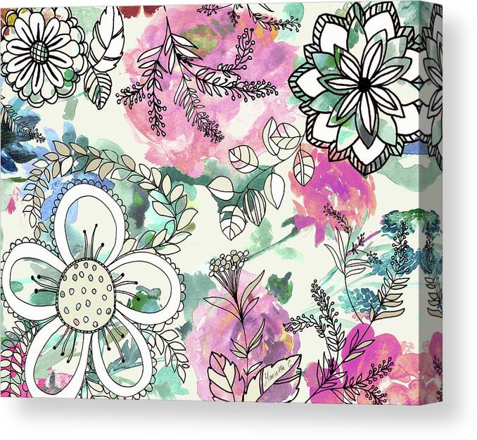 Graphic Flowers Canvas Print featuring the painting Graphic Flowers #1 by Marietta Cohen Art And Design