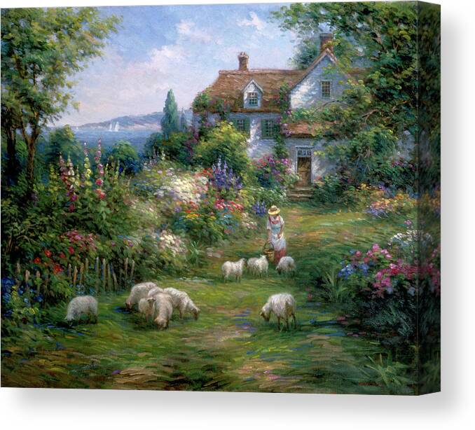 Seaside Country Home Canvas Print featuring the painting Home Sheep Home #1 by Ghambaro