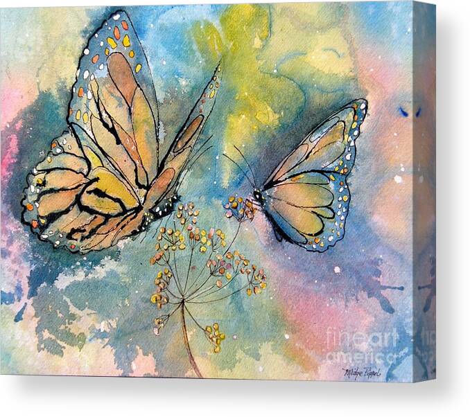 Monarchs Canvas Print featuring the painting Monarch Butterflies by Midge Pippel