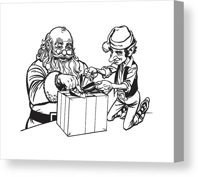 Archive Canvas Print featuring the drawing Santa and Elf #1 by CSA Images