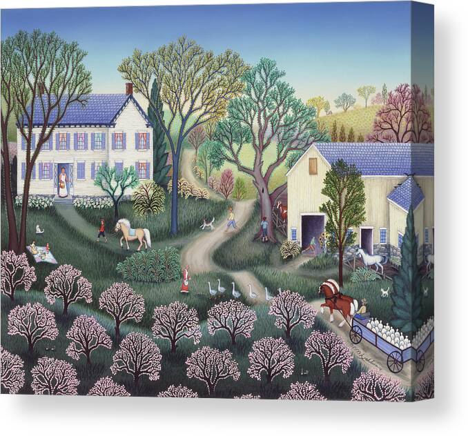 Spring Farm Canvas Print featuring the painting Spring Farm #1 by Kathy Jakobsen