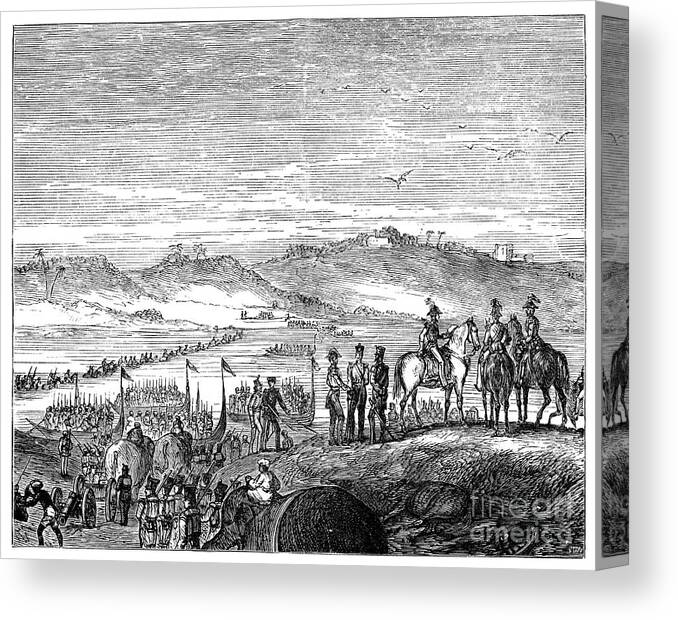 Horse Canvas Print featuring the drawing The British Army Crossing The Sutlej #1 by Print Collector