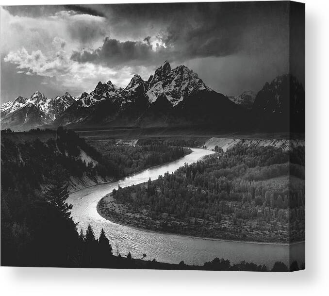 Ansel Adams Canvas Print featuring the photograph The Tetons And The Snake River 1942 #1 by Mountain Dreams