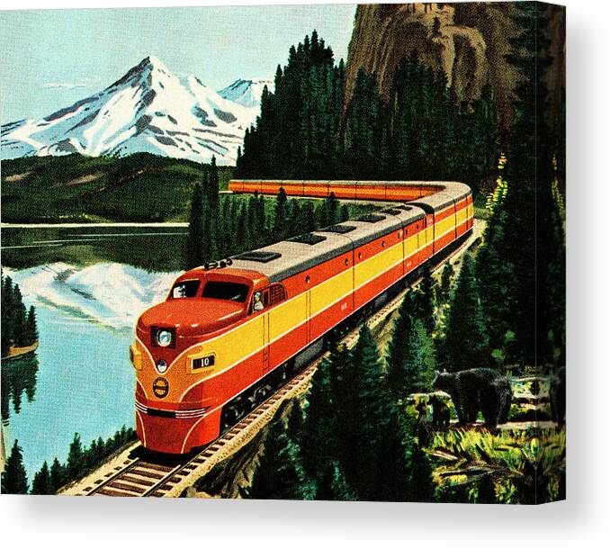 Adventure Canvas Print featuring the drawing Train in the Mountians by CSA Images
