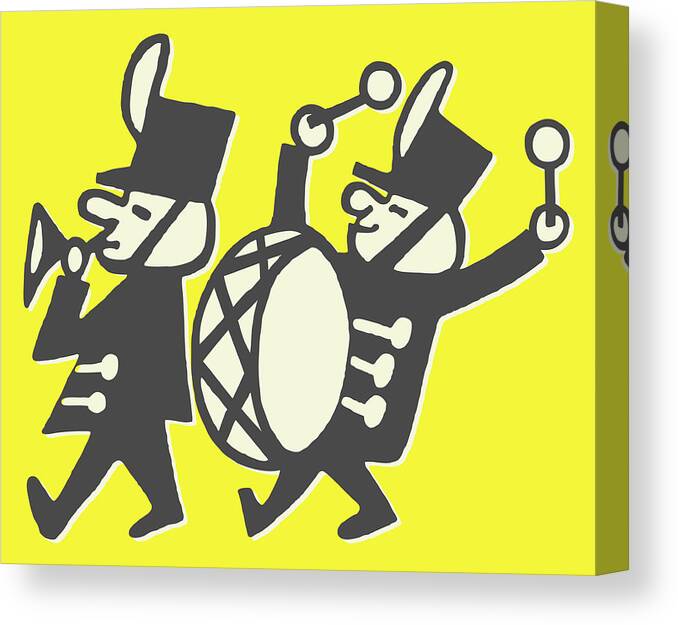 Band Canvas Print featuring the drawing Trumpeter and Bass Drummer in Marching Band #1 by CSA Images