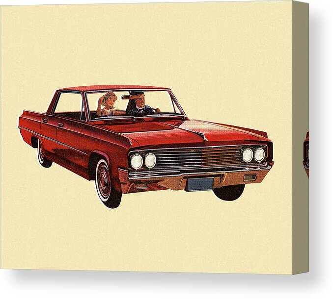 Adult Canvas Print featuring the drawing Vintage Red Car by CSA Images