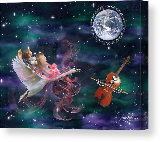 Children's Paintings Canvas Print featuring the mixed media We're Off on a Journey by Colleen Taylor