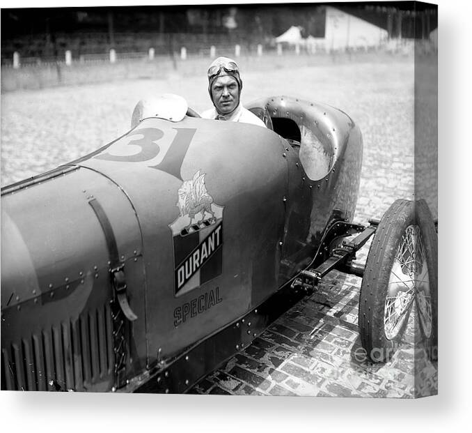 Vintage Canvas Print featuring the photograph 1920s Durant Special With Driver At Indy 500 by Retrographs