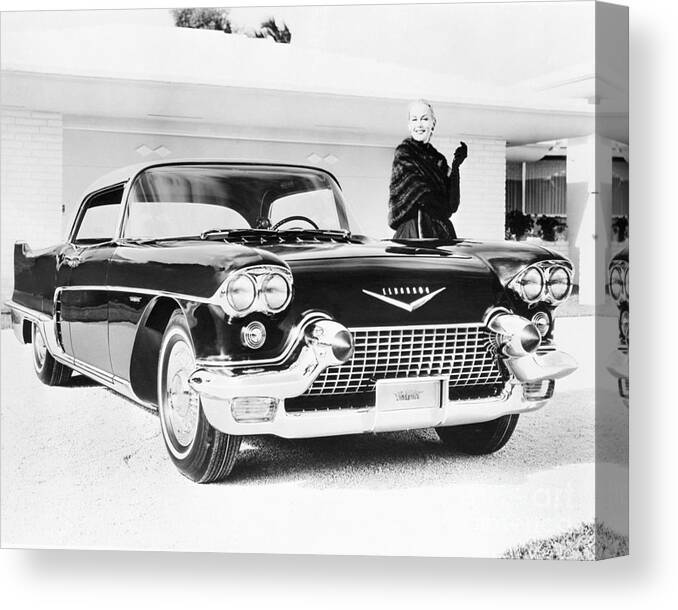 Mid Adult Women Canvas Print featuring the photograph 1957 Cadillac Eldorado Brougham by Bettmann