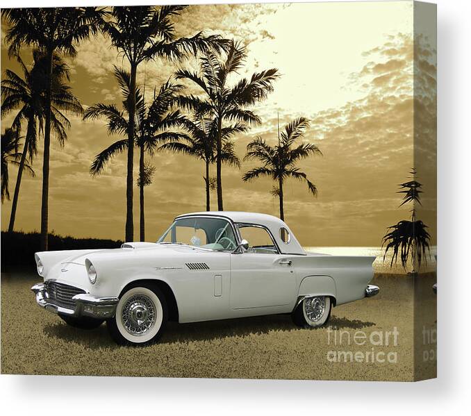1957 Canvas Print featuring the photograph 1957 Thunderbird On The Naples Beach by Ron Long