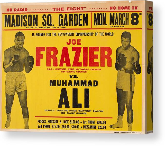 Fight Canvas Print featuring the painting 1971 Muhammad Ali vs Joe Frazier I On Site Fight Poster by Celestial Images