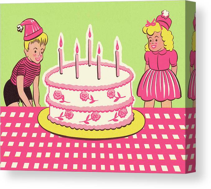 Accessories Canvas Print featuring the drawing Boy and Girl With Birthday Cake #2 by CSA Images