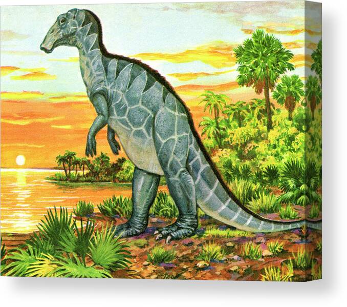Animal Canvas Print featuring the drawing Dinosaur in the Jungle #2 by CSA Images