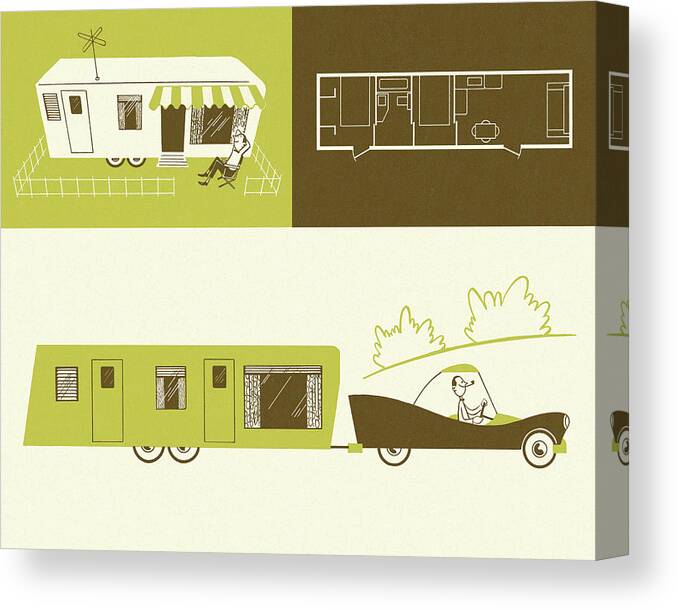 Auto Canvas Print featuring the drawing Mobile Home by CSA Images