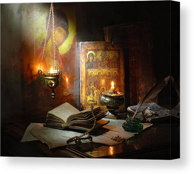 Religion Canvas Print featuring the photograph Still Life With Icons #2 by Andrey Morozov