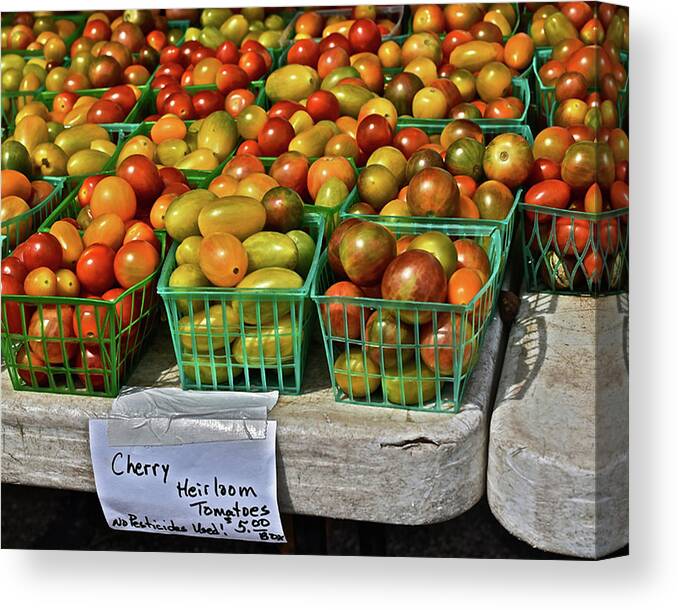 Cherry Tomatoes Canvas Print featuring the photograph 2019 Monona Farmers' Market July Cherry Tomatoes by Janis Senungetuk