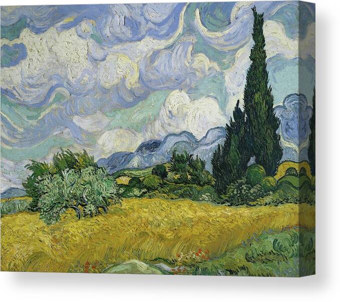 Vincent Van Gogh Canvas Print featuring the painting Wheat Field With Cypresses by Vincent Van Gogh