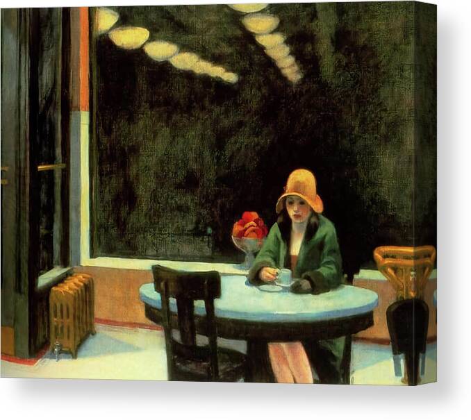 Woman Canvas Print featuring the painting Automat by Edward Hopper