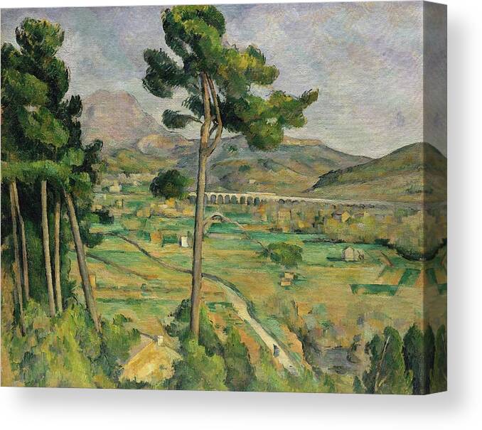 Landscape Canvas Print featuring the painting Mont Sainte-victoire And The Viaduct Of The Arc River Valley by Paul Cezanne