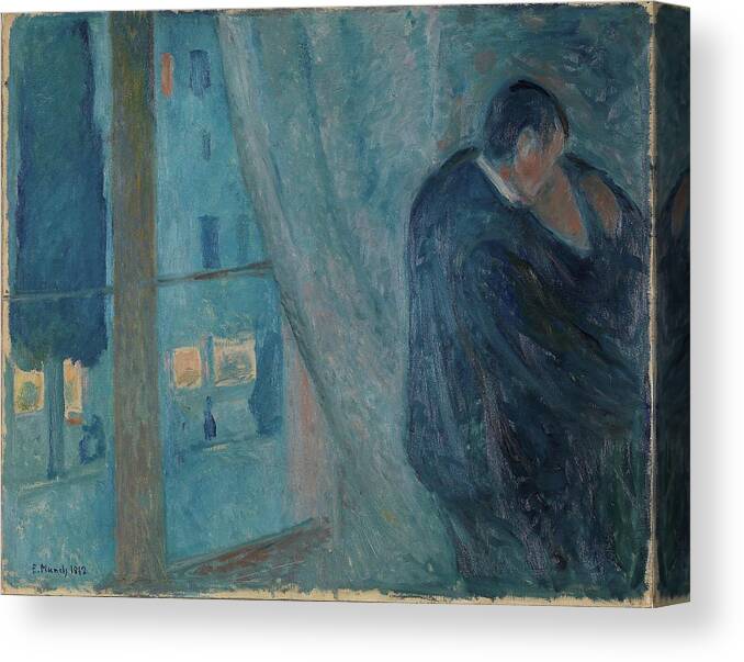 Romance Canvas Print featuring the painting The Kiss by Edvard Munch