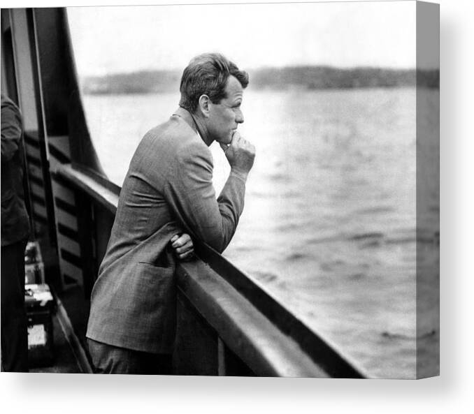 Heading The Ball Canvas Print featuring the photograph A Contemplative Robert F. Kennedy Leans by New York Daily News Archive
